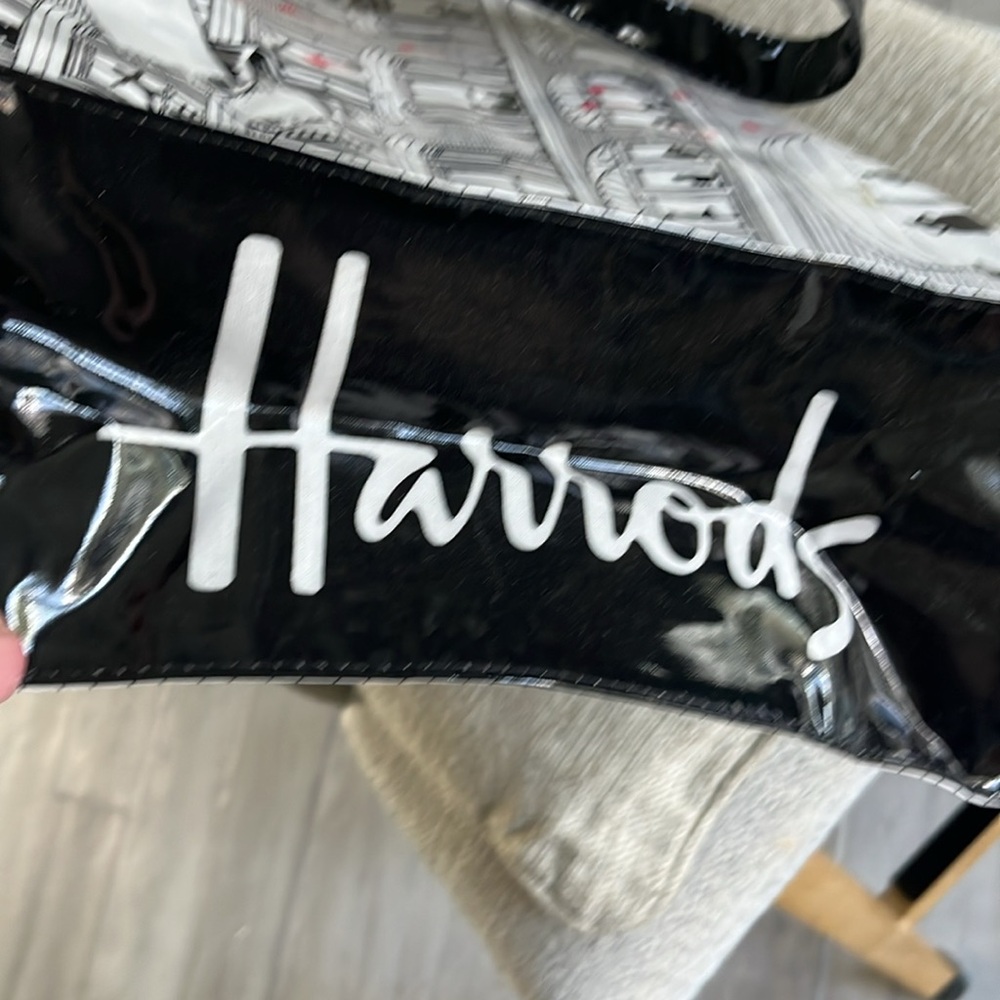 Harrods London PVC tote bag pink balloons black white store front zipper 14x12 - Picture 4 of 16